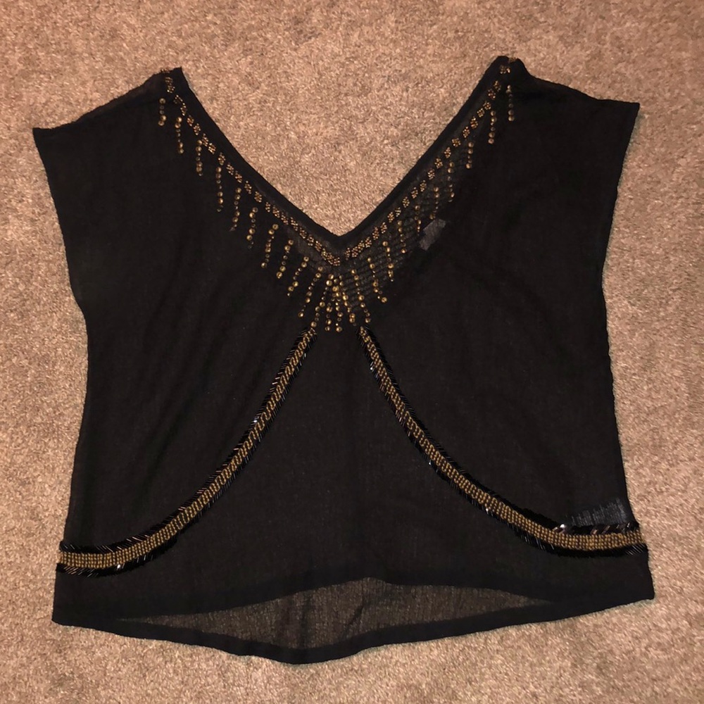 Black sheer gold beaded shirt